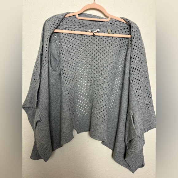 Rebecca Taylor Gray Lambswool/Cashmere Blend Crochet Asymmetrical Hem Cardigan S - Picture 3 of 9